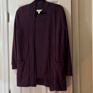 Market & Spruce Dark Purple Open Cardigan and sweater set